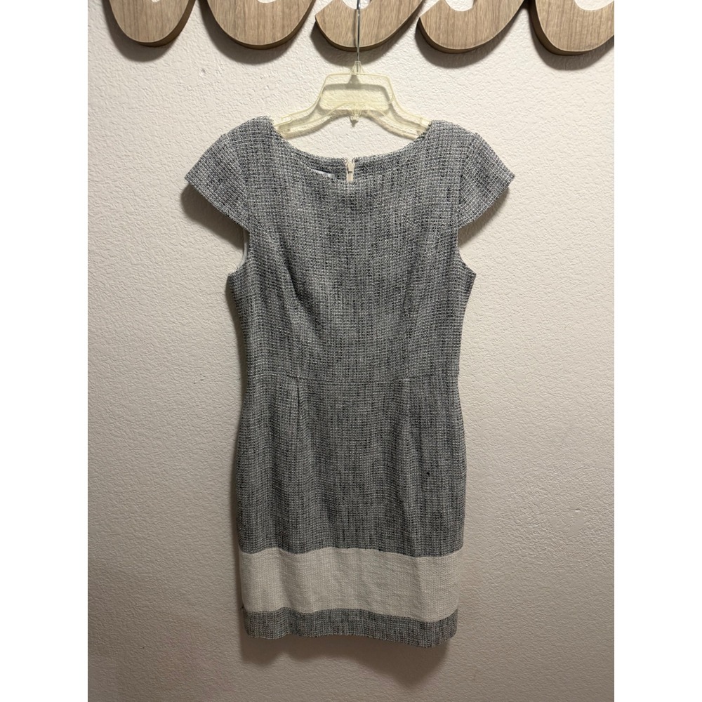 Kay Unger New York Black White Tweed Cap Sleeve Sheath Dress Size 12 Colorblock